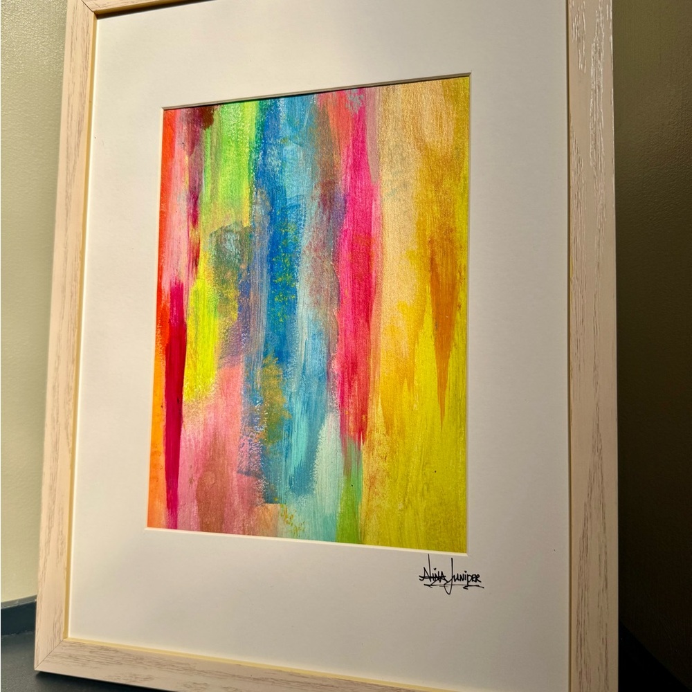 Original Nina Juniper Art “The Umbrella Formal” 10x13 Frame Colorful Art